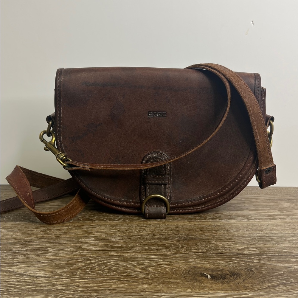 BREE Original Brown Leather Saddle Crossbody Bag Vintage Distressed Hide